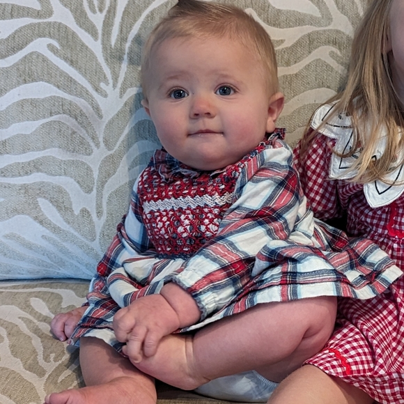 BABY BODEN Festive Check Red Robin Dress Plaid Back Button 3-6 Months - Picture 4 of 9